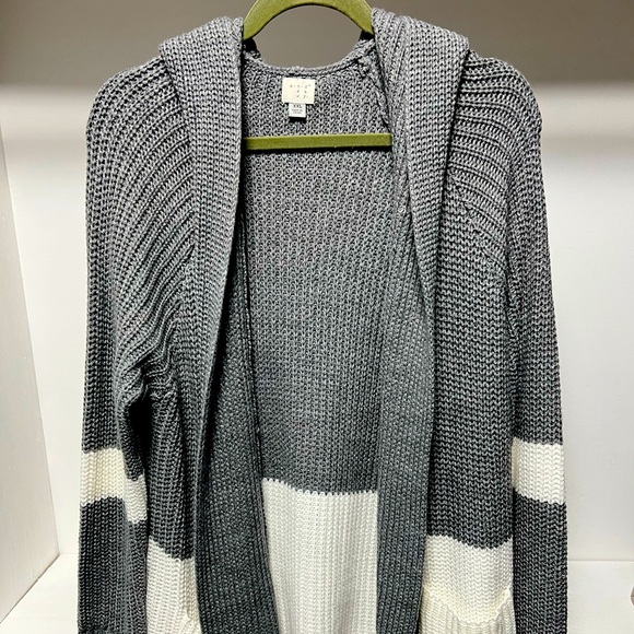 a new day Sweaters - a new day | XXL gray and white stripe sweater hooded cardigan | car coat